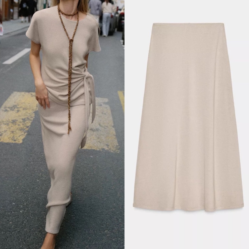 Zara NWT off white cream knit midi skirt